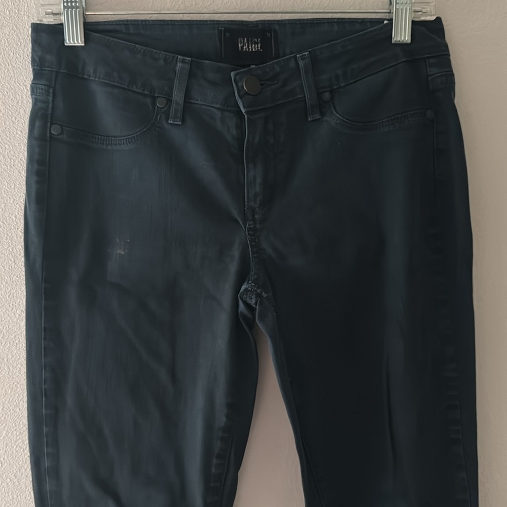 PAIGE Verdugo Ultra Skinny Deep Lagoon Silk low rise‎ frayed hem jeans Sz 28